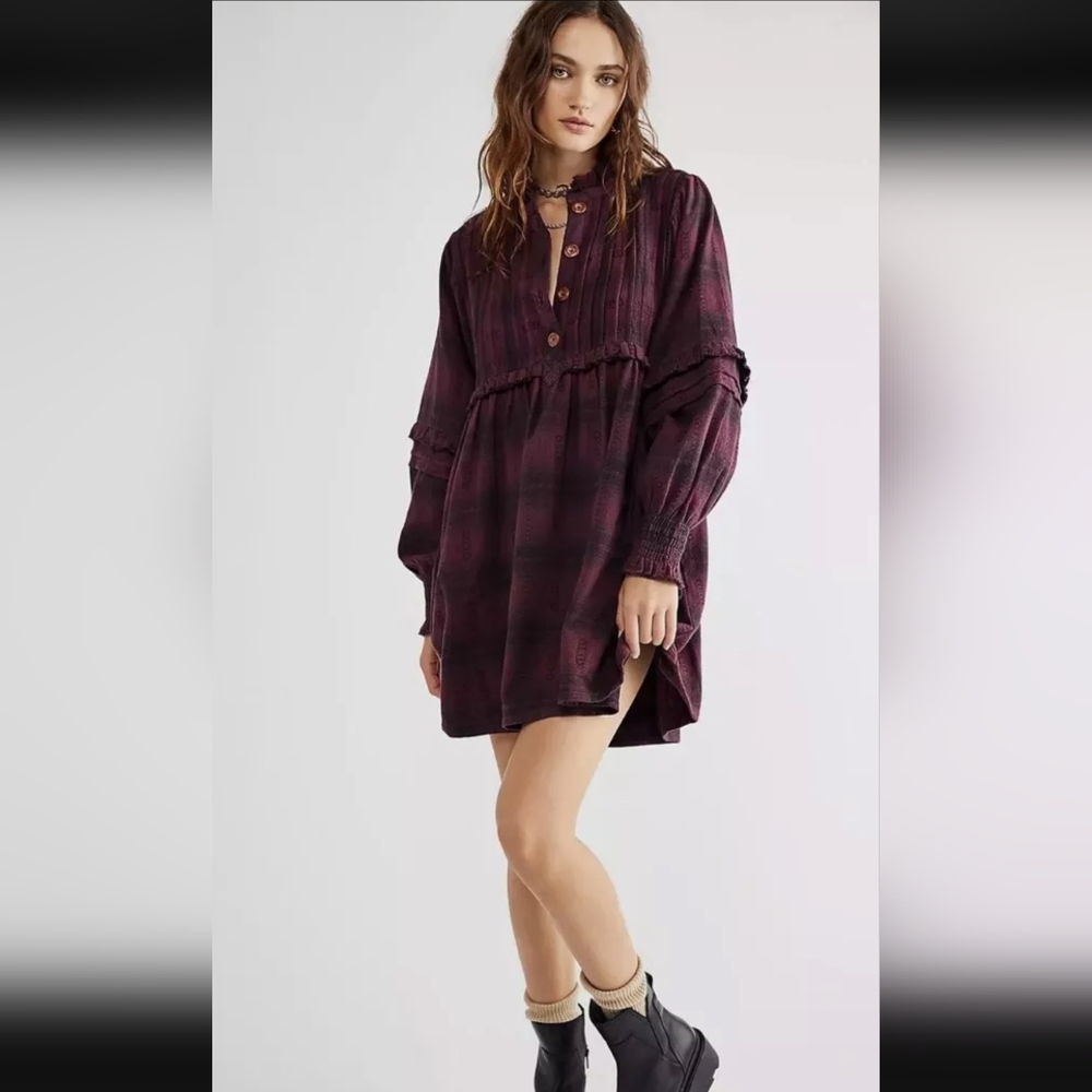 Free people redwood flannel mini dress medium